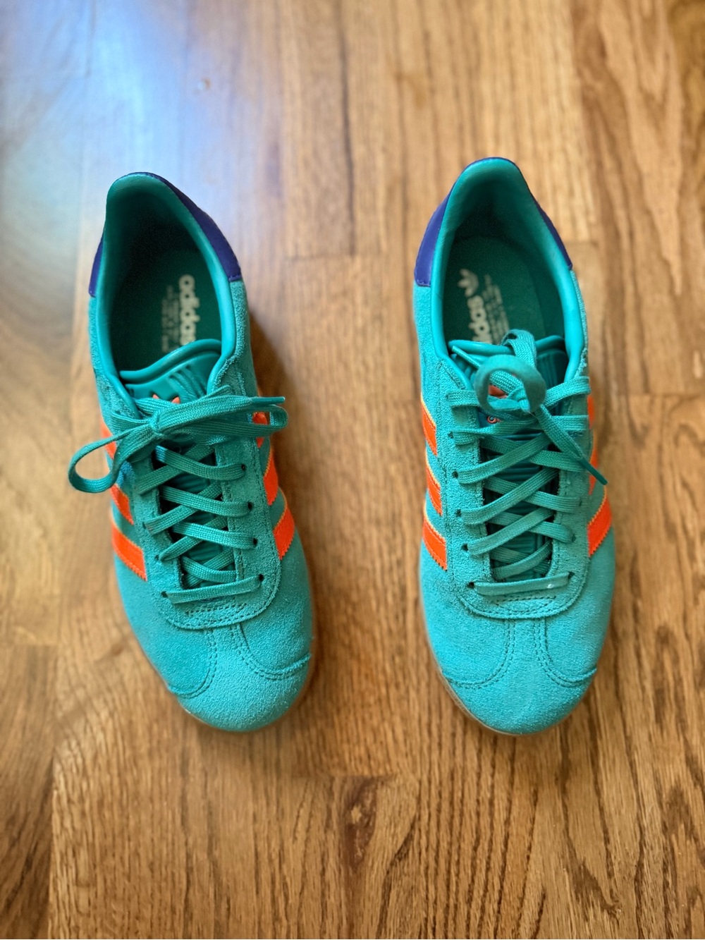 adidas gazelle  Teal Suede Sneakers with Orange Stripes
